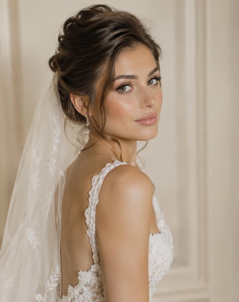 Bride with elegant hairstyle and makeup